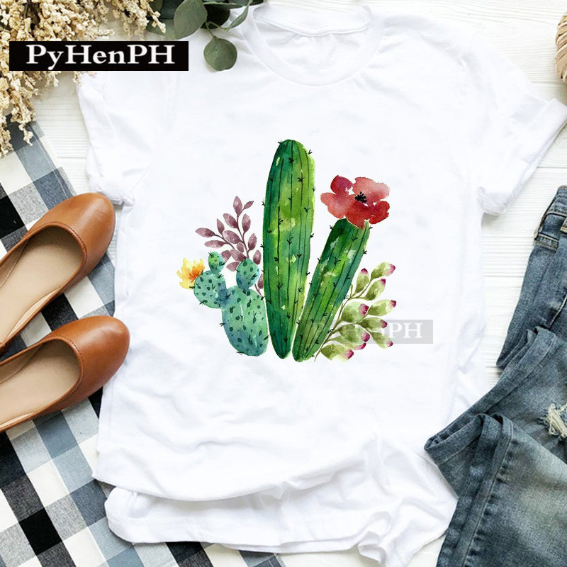 تي شيرت نسائي عصري بطبعة صبار، - مراجعة Plant Parent Free وسعره